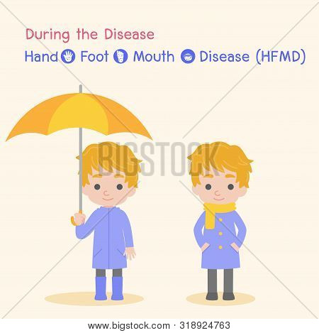 During The Disease, Children Infected And Healthy, Baby Boy Have A Blister Hand Foot Mouth Disease, 
