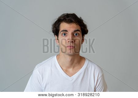 Thinking Funny Faces. Portrait Of Worried Young Man Confused. Thoughtful Male Thinking In New Ideas,