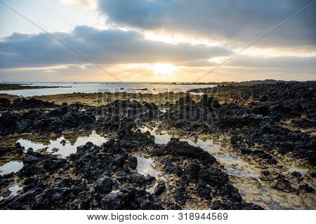 Incredible Low Tide Coastside Of Atlantic Ocean Lanzarote Canary Islands Spain