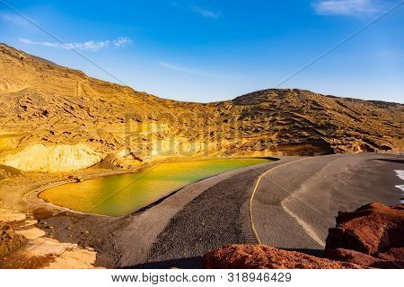 Green Lagoon El Golfo, With Small Lake, Lanzarote, Canary Islands