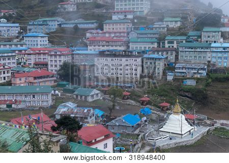 View In Namche Bazaar Village On The Way To Everest Base Camp Trekking In Nepal.namche Bazaar Is Fam