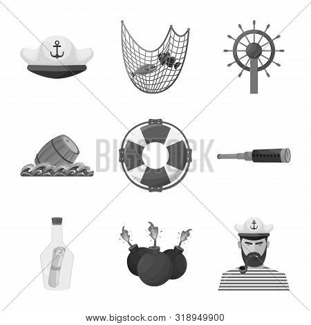 Vector Design Of Vintage And Nautical Logo. Set Of Vintage And Attributes Stock Symbol For Web.