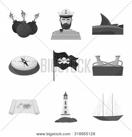 Vector Design Of Vintage And Nautical Symbol. Collection Of Vintage And Attributes Stock Symbol For 