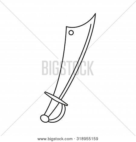 Line Art Black And White Scimitar. Medieval Festival Props. Fairy Tale Theme Vector Illustration For