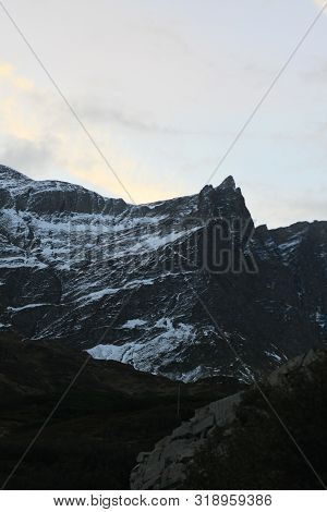 Snowcapped Mountains Seen From A Mountain Road In Switzerland, Europe
