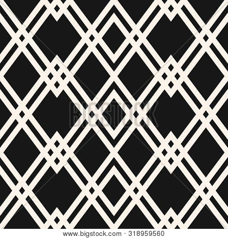 Abstract Geometric Seamless Pattern. Black And White Vector Background. Simple Ornament With Diamond