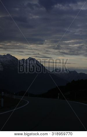 Snowcapped Mountains Seen From A Mountain Road In Switzerland, Europe