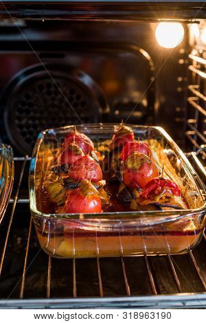 Turkish Islim Kofta Kebab With Meatballs And Cherry Tomatoes Wrapped In Eggplant / Aubergine Slices