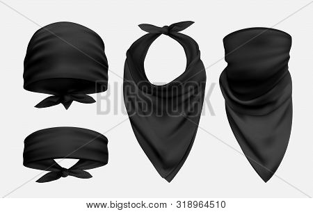 Black Bandana Realistic Illustrations Set Isolated On White Background