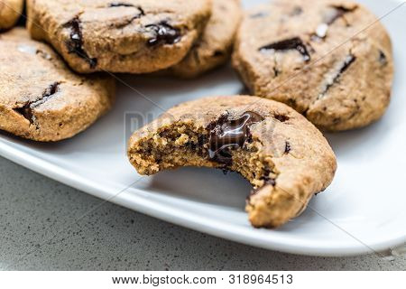Paleo Chocolate Chip Cookies Made With Coconut And Almond Flour On Baking Sheet / Paper.