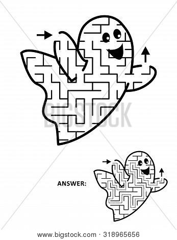 Halloween Festival Themed Maze Or Labyrinth, Cute Little Ghost Shaped. Answer Included.