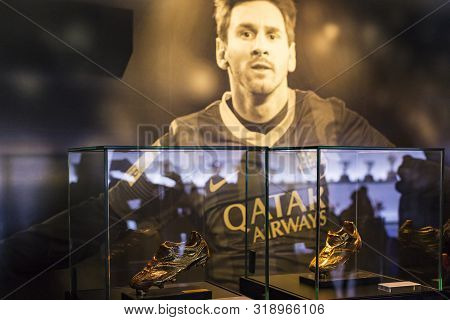 Barcelona, Spain - 12 January 2018: The Museum Of Trophies Of The Cups And Awards Of The Team Fc Bar