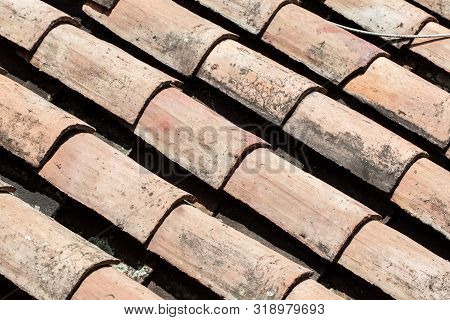 Antique Clay Roof Tiles Of The Historical Houses In The Small Town Of Mongui In Colombia
