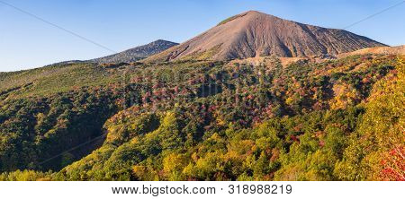 Panorama Autumn fall foliage Mountain at Bandai Azuma Skyline at Mt.Bandai in Fukushima Tohoku Japan