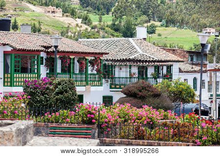 View Of The Beautiful Houses Of The Small Town Of Mongui In Colombia