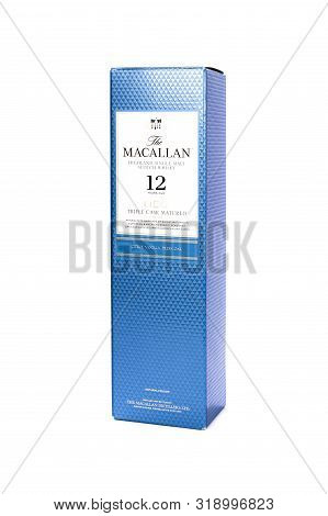 Sankt-petersburg, Russia - August 08, 2019:  Macallan Highland Single Malt Scotch Whiskey Box Close 
