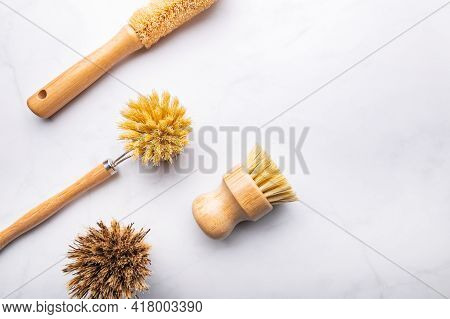 Eco Friendly Plant Based Cleaning Brush Set, Bamboo Kitchen Scrub Brush Set Of 4. Zero Waste Food Cl
