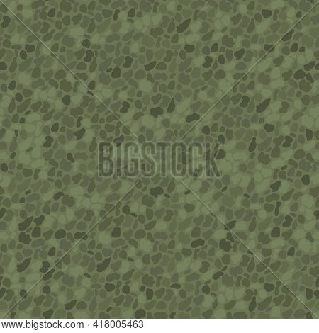 Vector Dense Sage Green Pebble Pattern Background. Monochrome Oval Circle Shapes Backdrop. Round Gra