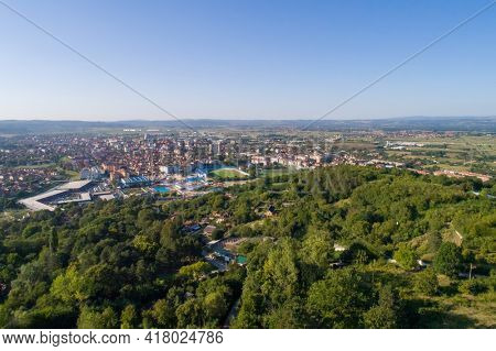 Jagodina drone view, Serbia aerial photo. Summer day