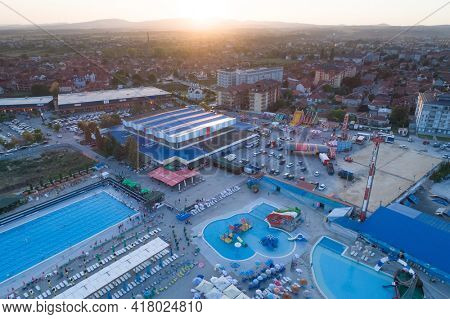 Jagodina drone view, Serbia aerial photo. Summer day