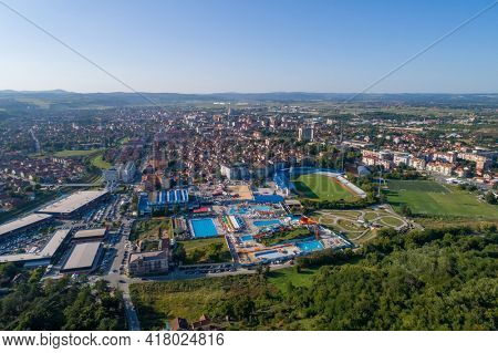 Jagodina drone view, Serbia aerial photo. Summer day