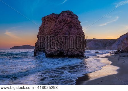 Fyriplaka beach on sunset, Milos island, Cyclades, Greece