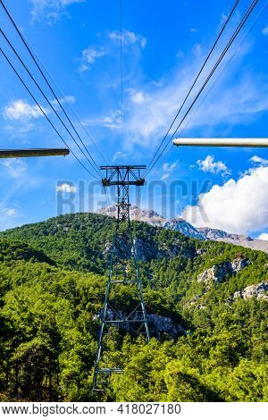 Tower Of Cable Car On Tahtali Mountain Not Far From Kemer Town. Antalya Province, Turkey