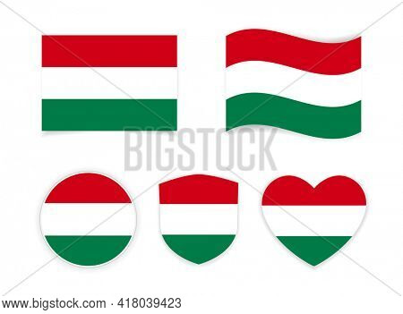 flag hungary icon with sheild and heart shabe badge