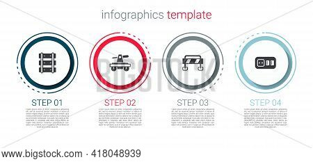 Set Railway, Railroad Track, Draisine Or Handcar, Road Barrier And Electrical Outlet. Business Infog
