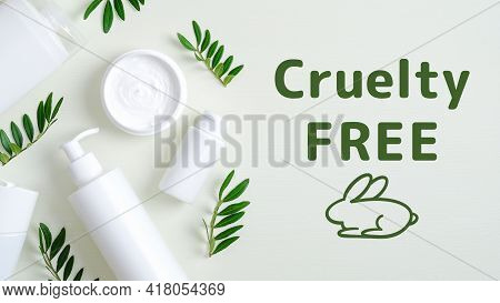 Natural Organic Spa Cosmetic Products Set With Green Leaves. Cruelty Free Beauty Products Branding. 