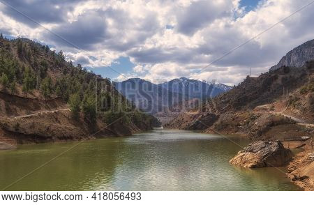 Aladaglar National Park In Taurus Mountains, Turkey Road And River On The Way To The Village Of Kapu