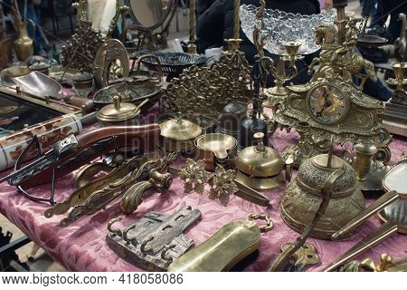 Antiques On Flea Market, Vintage Silver Cultery - Spoons, Knifes, Forks And Other Vintage Things. Co