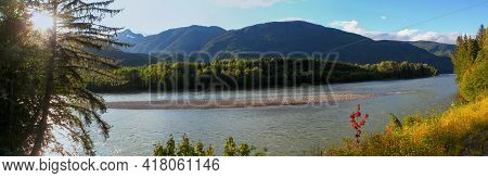 Wonderful Panoramic View Of Skeena River In British Columbia, Canada