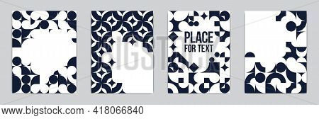 Backgrounds And Cover Templates Vector Set, Abstract Geometric Designs, Black And White Compositions
