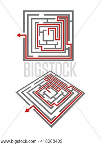 maze labyrinth with red arrow pach 3d icon