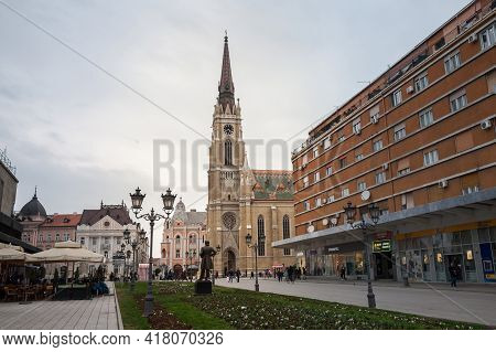 Novi Sad, Serbia - March 11, 2017: The Name Of Mary Church, Or Novi Sad Catholic Cathedral On A Clou