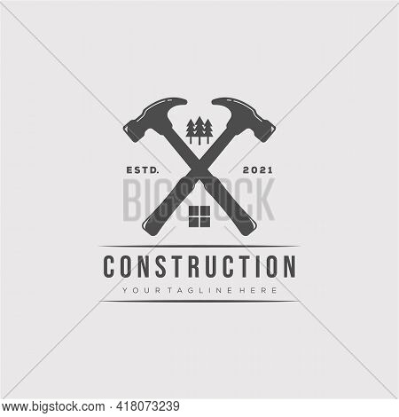 Vintage Hammer Logo Vector Illustration Design. Real Estate Construction Logo Symbol