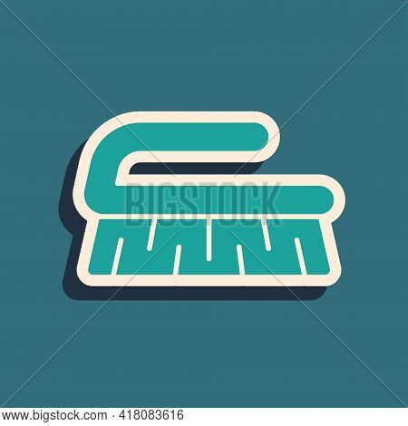 Green Brush For Cleaning Icon Isolated On Green Background. Cleaning Service Concept. Long Shadow St
