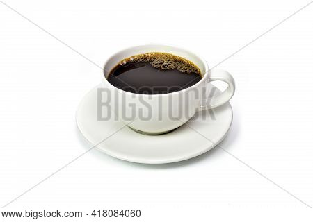 Clipping Path. White Cup Black Coffee Isolated Onwhite Background. Close Up Of Black Coffee White Cu