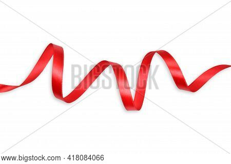 Clippinh Path. Flat Lay(top View) Of Rolled Ribbon Shiny Isolated On White Background View. Sign Rib