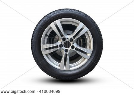 Clipping Path. Wheel Super Car Isolated On White Background View. Move Speed. Flat Lay(top View) Whe