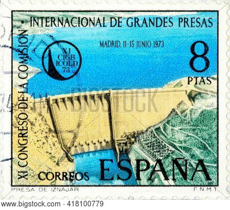 Pain - Circa 1973: A Stamp Printed In The Spain Shows Iznajar Dam On Genil River Circa 1973