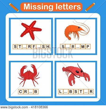 Vector Illustration For Kids With The Game Missing Letters. Educational Page For Children, Classes O