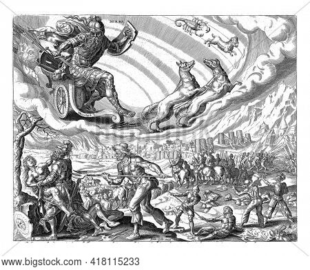 Mars rides in his chariot in the sky, pulled by two dogs. The signs of Scorpio and Aries indicate which people belong to the sphere of influence of Mars.