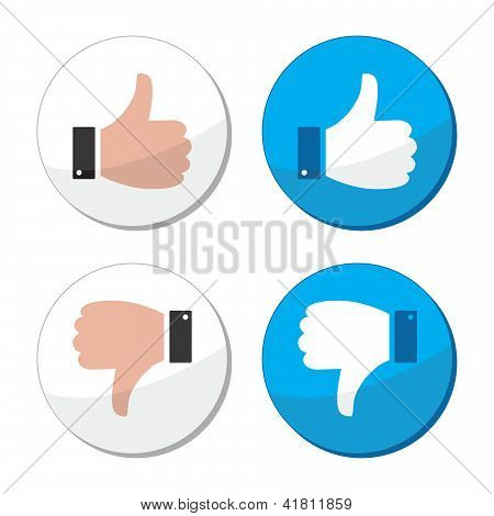 นิ้วหัวแม่มือขึ้นและลงเช่นเวกเตอร์ชุดไอคอน