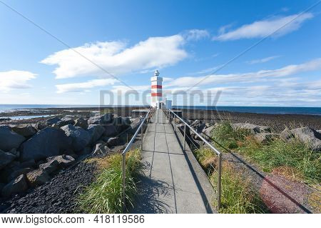 The Old Lighthouse In Gardur At Reykjanes Peninsula Iceland