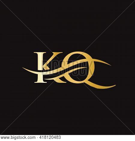 Kq Logo Design. Premium Letter Kq Logo Design With Water Wave Concept.