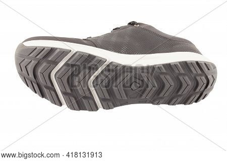 Black Summer Walking Lightweight Shoe Outsole Isolated On White Background