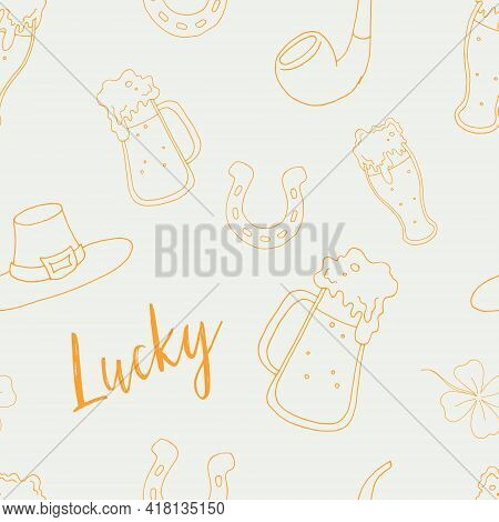 Seamless Pattern For St. Patrick's Day. Vector Illustration. Stock Vector. Outline Illustration. Vec