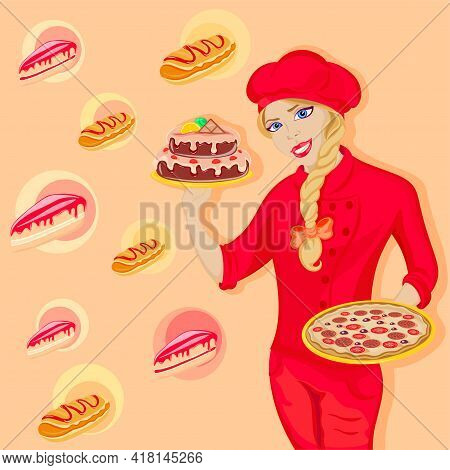 Live Tasty, Enjoy Delicious Food, Sweet Dessert And Every Day, Vector Illustration With Background